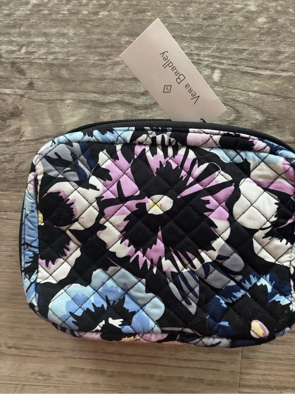 Vera Bradley Quilted Floral Cosmetic Pouch - Black, Purple & Blue